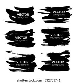 Abstract black textured thick brush strokes set isolated on white background