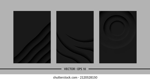 Abstrakte schwarze Hintergründe zum Thema im Neomorphismus-Stil. 3D-Hintergründe für Poster, Ordner, Hintergrund und Banner