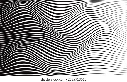 abstract black thin line wave pattern can be used background.