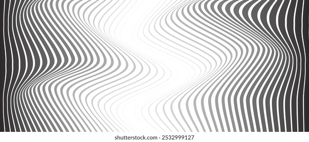 abstract black thin to thick gradient line wavy pattern.