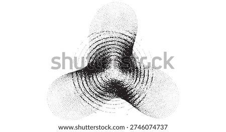 Abstract Black Three Blade Spiral Halftone Symbol with Grainy Texture Effect
