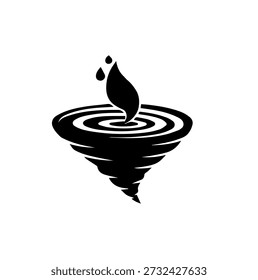 Abstrakter schwarzer Tornado Whirlpool mit aufsteigender Flamme und Wassertropfen Vektorgrafik für Energie- oder Naturkatastrophenkonzepte