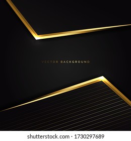 Abstract black triangle background with striped lines golden with copy space for text. Luxury style. Vector illustration