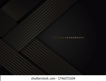 Abstract black triangle background with striped lines golden. Luxury style. You can use for ad, poster, template, business presentation. Vector illustration