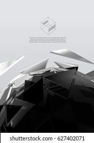 Abstract black triangle geometric sphere glass combine on white background with blank space