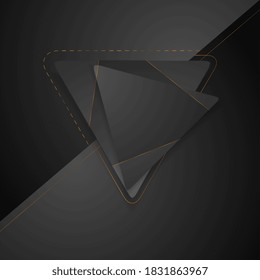 Abstract black triangle logo emblem design with bronze outlines. Vector concept technology background