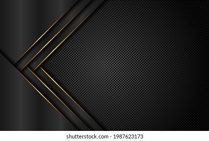 Resumen de la forma de triángulo negro con líneas doradas sobre fondo de placa de acero oscuro. Antecedentes del concepto de innovación tecnológica moderna.