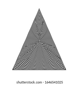Abstract black triangle shape on white background. Optical illusion of distorted surface. Stylized 3d surface. Vector illustration. Great for wall art, poster, advertisement, banner design.