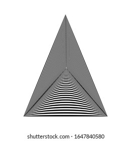 Abstrakte, schwarze Dreiecksform auf weißem Hintergrund. Optische Illusion einer verzerrten Oberfläche. Verdünnte Streifen. Vektorillustration. Hervorragend für Wandkunst, Plakat, Werbung, Bannerdesign.