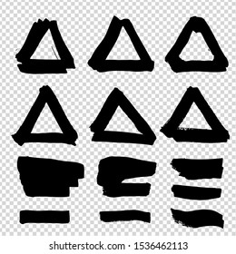 Abstract black triangle textured smears isolated on imitation transparent background