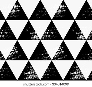 Abstract black triangles with grunge.Hand drawn with paint brush seamless background.Modern hipster style design.