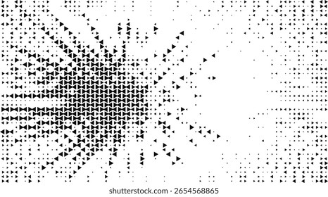 Padrão de triângulos preto abstrato explodindo para fora em um fundo branco