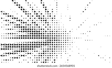 Abstract black triangles scattered across a white background in a dynamic pattern