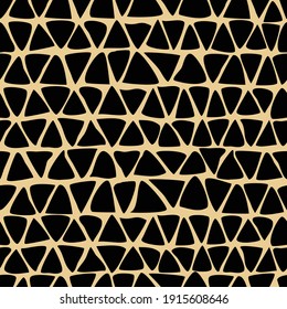 Abstract Black Triangles Seamless Pattern on Yellow Background Spotted Leopard  Doodle Irregular abstract mesh background texture Modern triangular lattice Trendy hipster design Vector Illustration