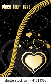 abstract black twinkle star background with stripes, romantic heart