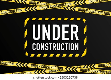 Abstract black under construction. Warning tape. Construction tape warning banner. Yellow and black background. Vector illustration