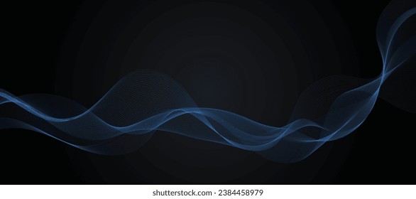 Abstract black vector background with blue wavy lines.