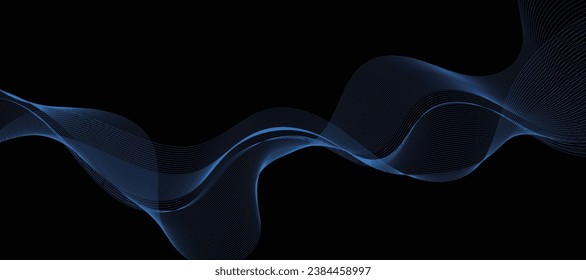 Resumen de fondo vectorial negro con líneas onduladas azules.