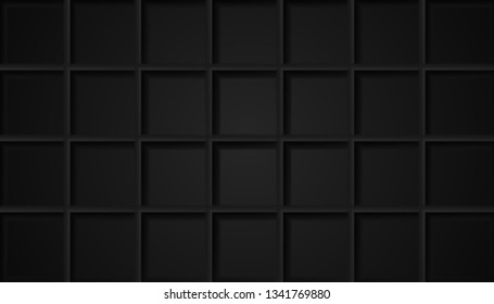 Abstract black vector background or dark texture with squares for product showcase. Digital modern template or minimal 3d grey pattern