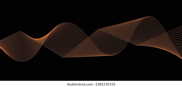 Abstract black vector background with orange wavy lines.