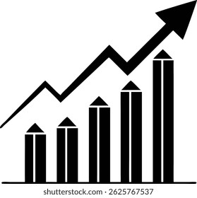 Abstract black vector illustration representing upward trend with bar chart elements