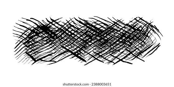 Abstract black vector ink cross lines textured paintbrush stroke. Mysterious dynamic isolated inky brush stroke for texture design, background, banner decor