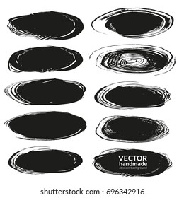 Abstract black vector oval brush strokes isolated on a white background