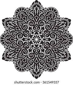 Abstract black vector round lace design - mandala, decorative element.