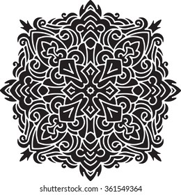 Abstract black vector round lace design - mandala, decorative element.