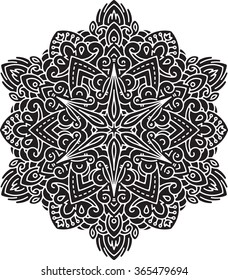 Abstract black vector round lace design - mandala, decorative element.