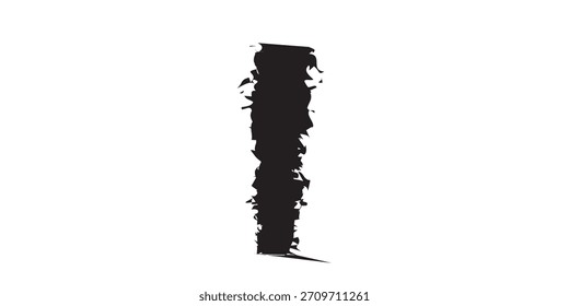 Abstract Black Vertical Brush Stroke with Jagged Edges on White 
