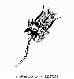 Abstract black vintage rose. It is drawn with a hand. For design of posters, cards, banners