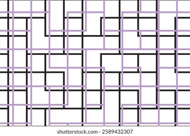 Abstract Black Violet Grid Pattern on White Background – Geometric Line Art with Interlocking Rectangles and Modern Minimalist Aesthetic