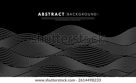Abstract black water wave line pattern background. Wavy art wallpaper. Japanese style concept. Vector illustration.