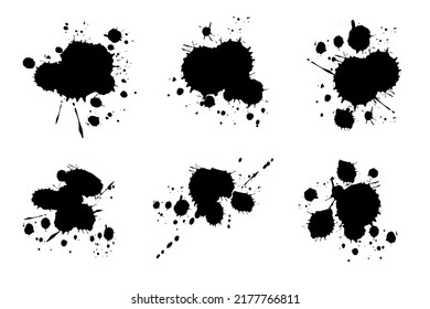 Abstract black watercolor ink blobs collection.