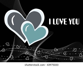 abstract black wave background with set of romantic heart