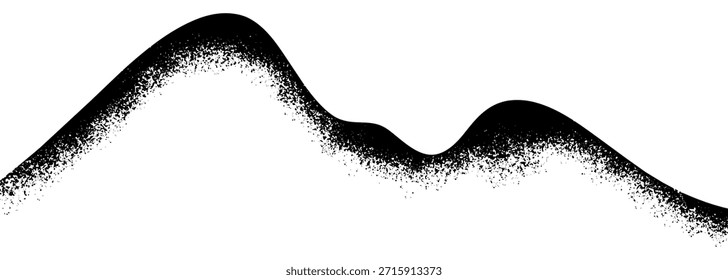 Abstract black wave formed with dust and grain texture on white background.