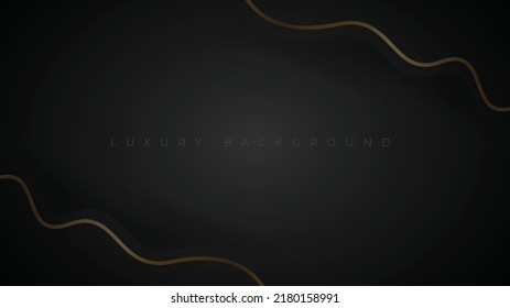 Abstract black wave and gold lines background. Dark wavy shape with golden lines. Luxury background vector illustration.