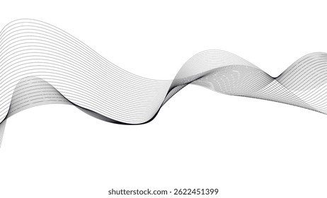 Abstract Black Wave Line Background on White. Minimal Flow Design