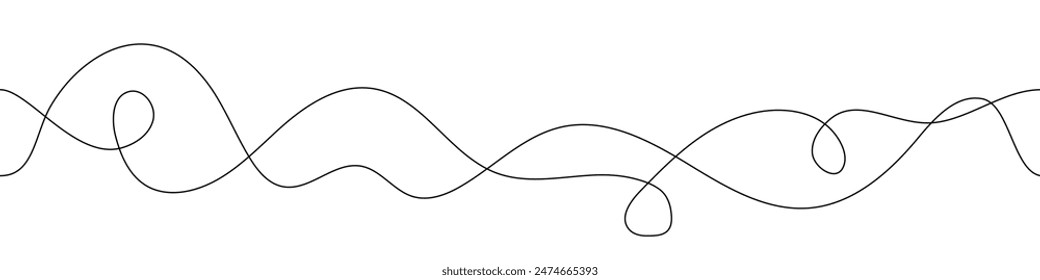 Abstract black wave line bg. Dynamic doodle energy flow on white background. Seamless messy thread with swirl pattern. Curl drawn business concept. Artistic brush stream. Chaos scribble tangled string