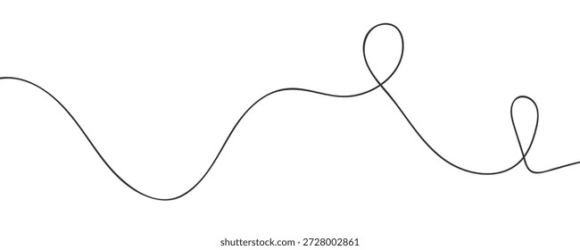Abstrakte schwarze Wellenlinie bg. Dynamischer Energiestrom des Doodles auf weißem Hintergrund. Nahtloser, schmutziger Faden mit Drallmuster. Curl gezeichnetes Geschäftskonzept. Künstlerischer Pinselstrom. Chaos Scribble verwickelte Saite