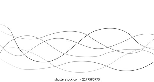 Abstrakte schwarze Welle von Linien, geschwungene Streifen. Abstrakter, dünner Linienwellenhintergrund, Vektorhintergrund. Kurve Welle nahtloses Muster. Vektorgrafik.