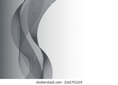 Abstract black wave lines flowing vertically on a white background with black gradient dotted pattern, ideal for technology, music, science and the digital world