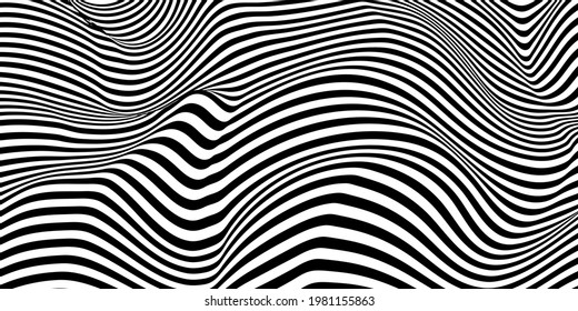 Abstract black wave lines style. Optical art wave lines. Modern surface texture that trendy isolated white background. Vector