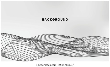Abstract Black Wave Mesh Line Background on Gradient Grey with Flowing Geometric Grid Pattern

