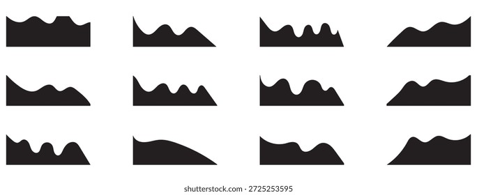 colección de forma de onda negra Abstractas para Anuncios, divisores y fondos en Ilustración vectorial fluida suave. Para Anuncios, divisores, cabeceras, fondos, Elementos decorativos, Sitio web y más.