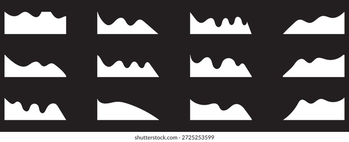 colección de forma de onda negra Abstractas para Anuncios, divisores y fondos en Ilustración vectorial fluida suave. Para Anuncios, divisores, cabeceras, fondos, Elementos decorativos, Sitio web y más.