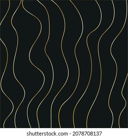 Abstract black wave shape with gold thread lines on dark background luxury style