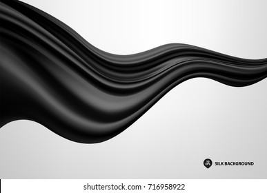 Abstract black wave silk or satin fabric on white background for grand opening ceremony or other occasion