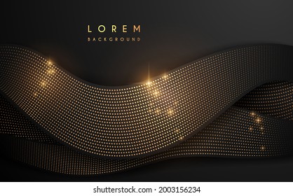 Abstract black waved shapes background with golden dots